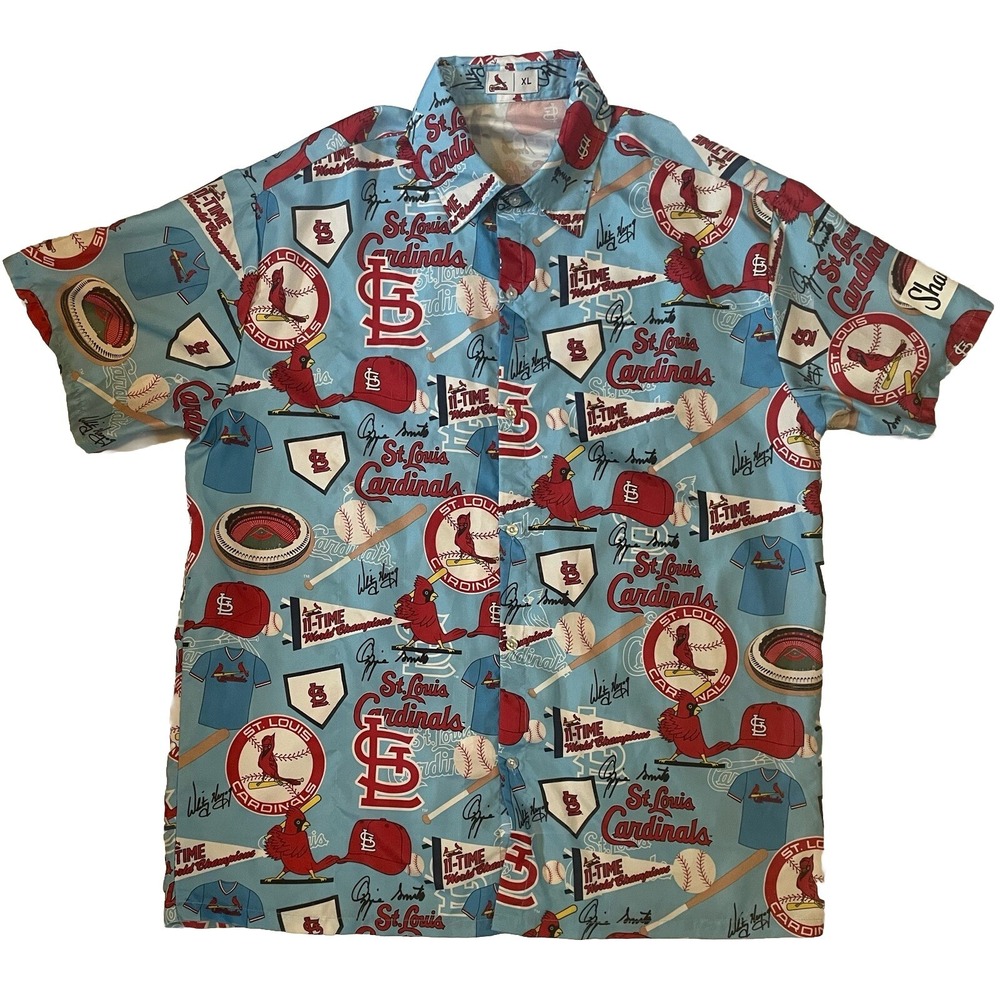 MLB St Louis Cardinals Baseball 11 Time World Champions Shirt Button Front Sz XL